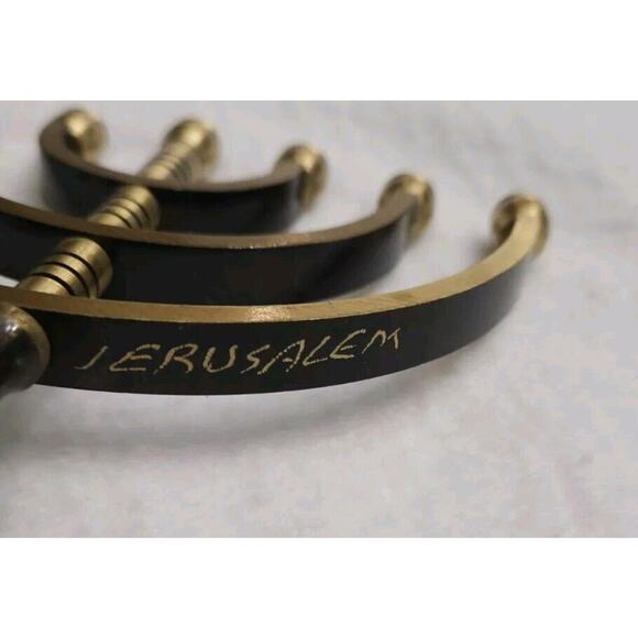 Small Brass And Black Menorah Seven Candle Etched Jerusalem Hanukkah - Picture 4 of 9